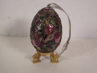 Vintage Chinese Cloisonne Metal And Enamel Gilt Silver Decorative Egg With Stand