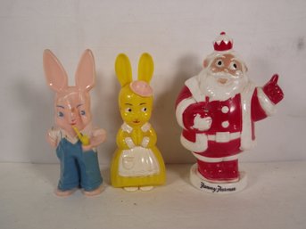 Vintage Knickerbocker Plastic Toys - Two Bunnies And Santa Clause