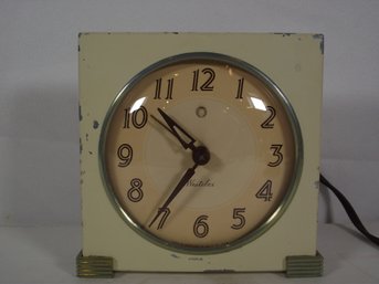Vintage Off-white Art Deco Electric Westclox Table Alarm Clock