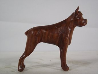 Vintage Small Wood Carved Boxer Dog