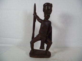 Vintage African Wood Carved Warrior Sculpture