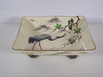 Hand Painted Bowl Showing A Crane Eating A Fish