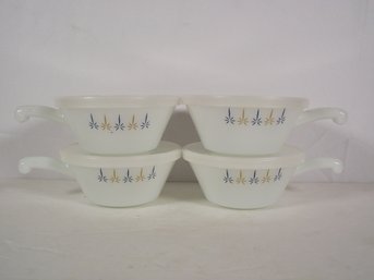 Lot Of Four (4) Vintage Fire King/Anchor Hocking Starburst Candle Glow Bowls With Handles