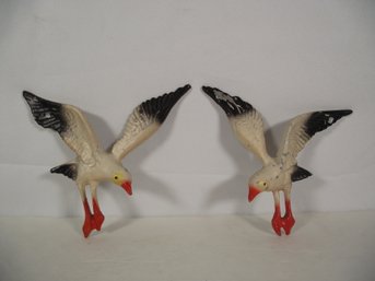 Lot Of Two (2) Aluminum Painted Seagulls Wall Decor