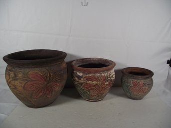 Lot Of Three (3) Clay/terracotta Nesting Flower Pots