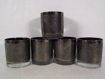 Lot Of Five (5) Vintage Rocks Glasses In Silver With Patterns Of Raised Lines