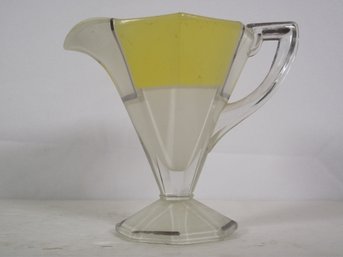 Vintage Art Deco White And Yellow With Silver Accents Creamer/gravy Pourer