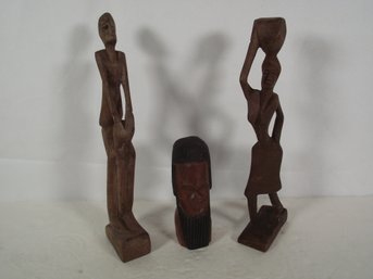 Vintage Carved Wooden African Statues And Bust