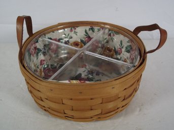 Vintage Longaberger Round Basket With Divider And Protective Liners