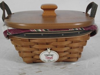Vintage Longaberger Tinsel Tree Trimming Basket With Lid And Protective Liners