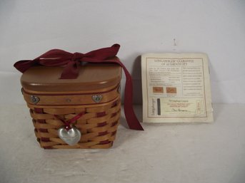 Vintage Longaberger Sweetheart Basket With Lid, Hanging Charm Abd Authenticity