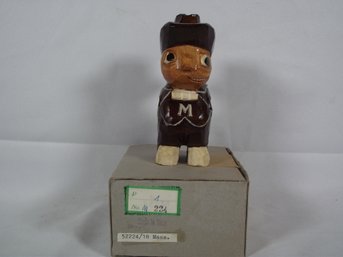 Vintage Anri Carved Wooden UMass Minuteman Mascot With Box