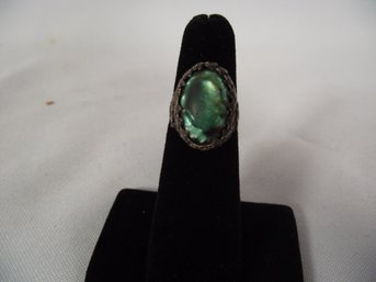 Antique Sterling Victorian Ring With Greenish Colored Gem Size 4.5