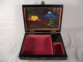 Vintage Japanese Hand Painted Wooden Jewelry Music Box
