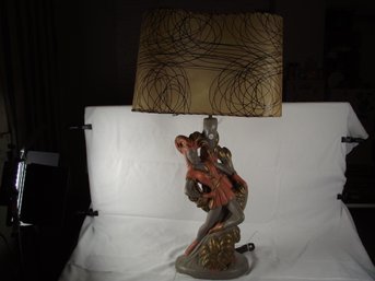Vintage Chalkware Dancer Lamp With Very Cool Shade