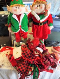 Mixed Christmas Decoration Lot With 2 Tall  Elves Roughly 25' Tall
