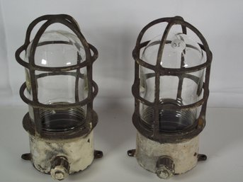 Pair Vintage R And S Company Caged Explosion Lights