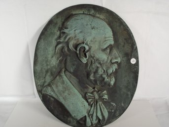 Antique Bronze Embossed Portrait Plaque 1881 By Hiolle