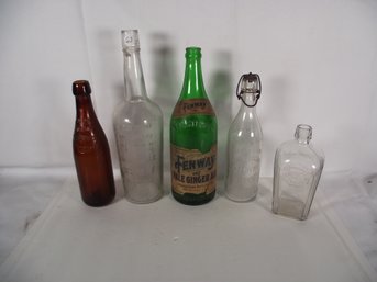 Five (5) Piece Antique Liquor Bottle Lot