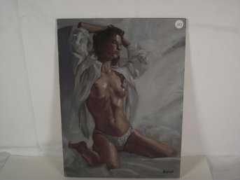 Signed Woynar Nude - Oil On Board Painting