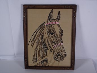 Vintage Needlepoint On Silk Of A Horse