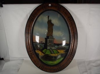 Vintage Reverse Painted On Glass Statue Of Liberty