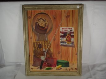 Vintage 1951 Fisherman's Cabin Painted Scene