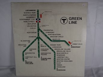 Vintage Metal Boston MBTA Green Line System Map Sign