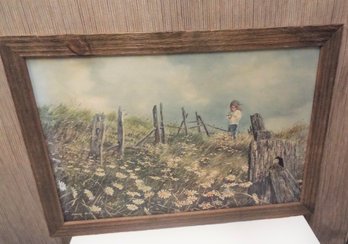 'Picking Daisies' Child In Field/Meadow Art Piece