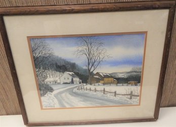 Snow Scene Art Signed Mary Ostazeski
