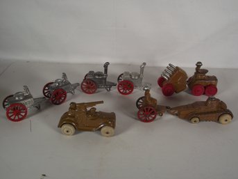 Lot Of Nine (9) Barclay And Manoil Metal Utility Vehicles And Trailers