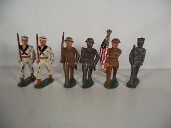 Lot Of Six (6) Barclay/Manoil Marching Metal Soldiers