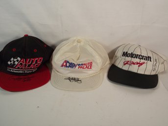 Lot Of Three (3) Vintage Hats Signed By Professional Race Car Drivers - Petty, Ruggiero And Jarrett