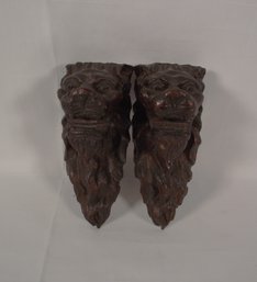 Vintage Carved Pair Of Lion Heads