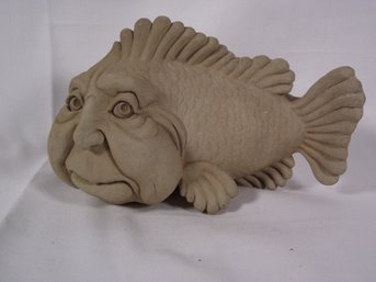Carruth Signed Fish Sculpture With The Face Of A Man