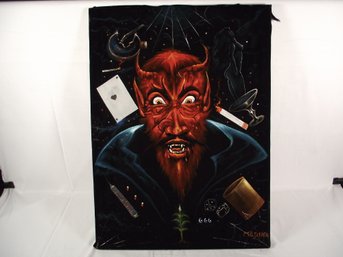 Vintage Devil On Velvet Painting