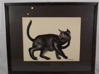 Vintage Black Cat Painting Signed