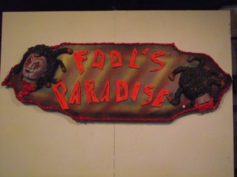 Vintage Large Fool's Paradise Sign With Purge Movie Mask
