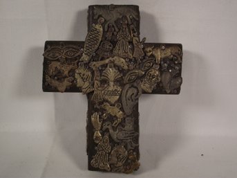 Vintage Wooden Cross With Metal Accents