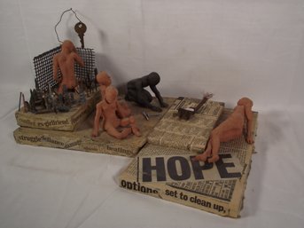 Clay And Mixed Media Art Sculpture/puzzle
