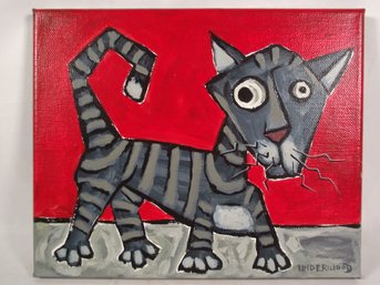Abstract Cat Painting Signed By Underwood