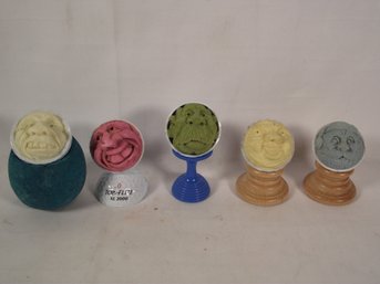 Lot Of Five (5) Hand Carved Golf Ball Faces - Very Cool!
