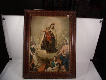 Framed Antique Metal Religious Painted/printed Icon On Tin