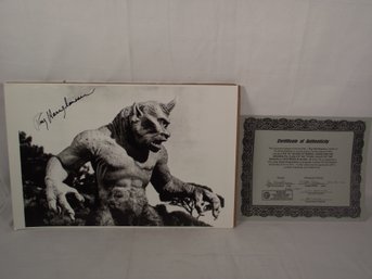 Signed Ray Harryhausen Cyclops Photo With Cert