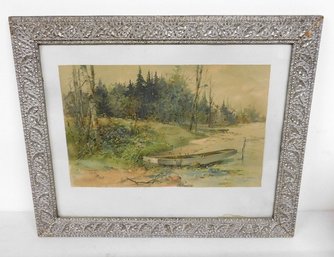 Early 20th C. Chromolithograph Anton Van Beust (American, 20th C.) In Silver Gesso Frame