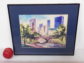 NYC Skyline From Central Park Vintage Watercolor By Nickolai Plansci N.Y.C.