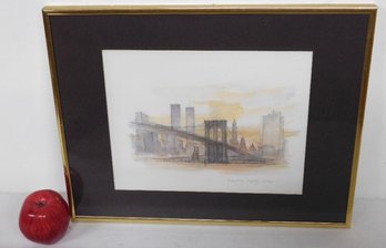 A Brooklyn Bridge Print Signed Moostage, Nicely Framed