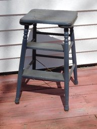 Old Kitchen Flip Top Stool In Blue/green Paint