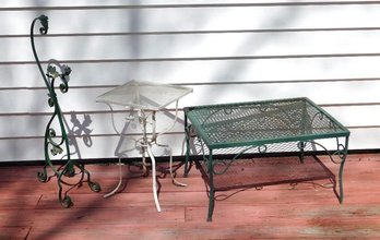 A Group Of 3 Mid-century Wrought Iron Plant Stands/tables