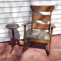 A Vintage Oak Rocker With Flip Top Candle Stand